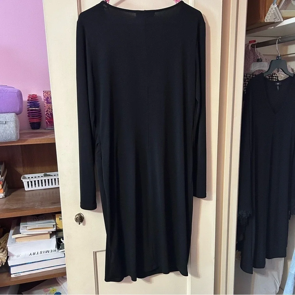 Michael Michael Kors Black Long Sleeve Keyhole Sheath Dress with Side Knot Drape